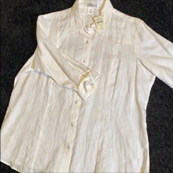 🎂😀Coldwater Creek - White Linen Snap Front Shirt - 1X - Picture 3 of 5